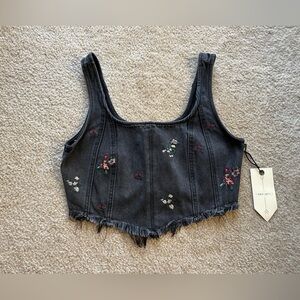 Banjara Embroidered Black Denim Crop Top Size Medium NWT